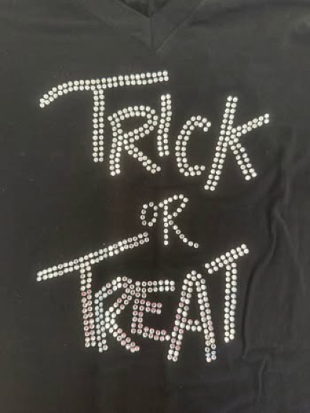 Zenana Outfitters Black Rhinestone 'Trick or Treat' V-Neck 3/4 Sleeve Top - Picture 2 of 7